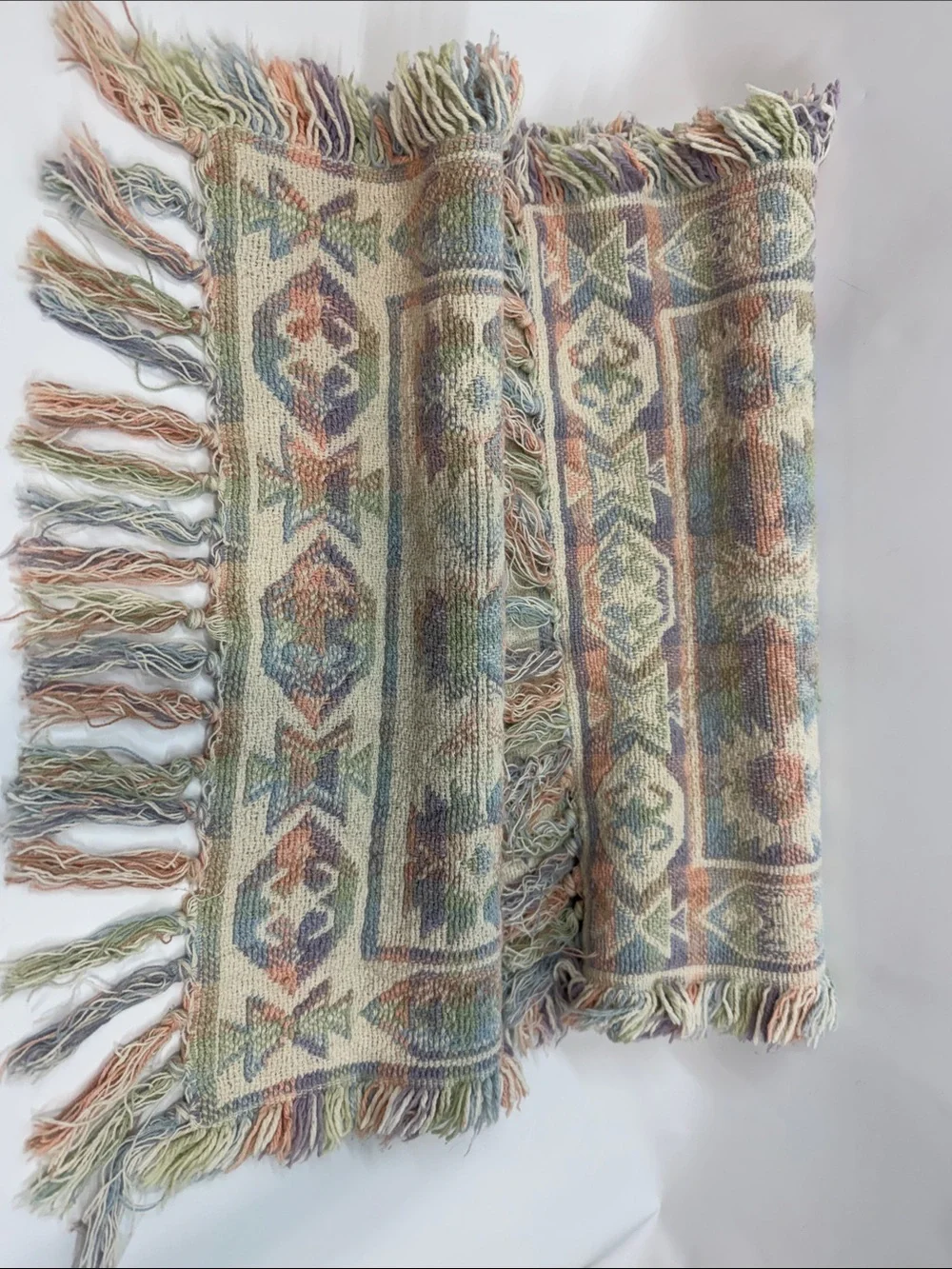 Vintage Southwestern Woven Runner Rug Table Runner 39”x17.5” Pastel Boho